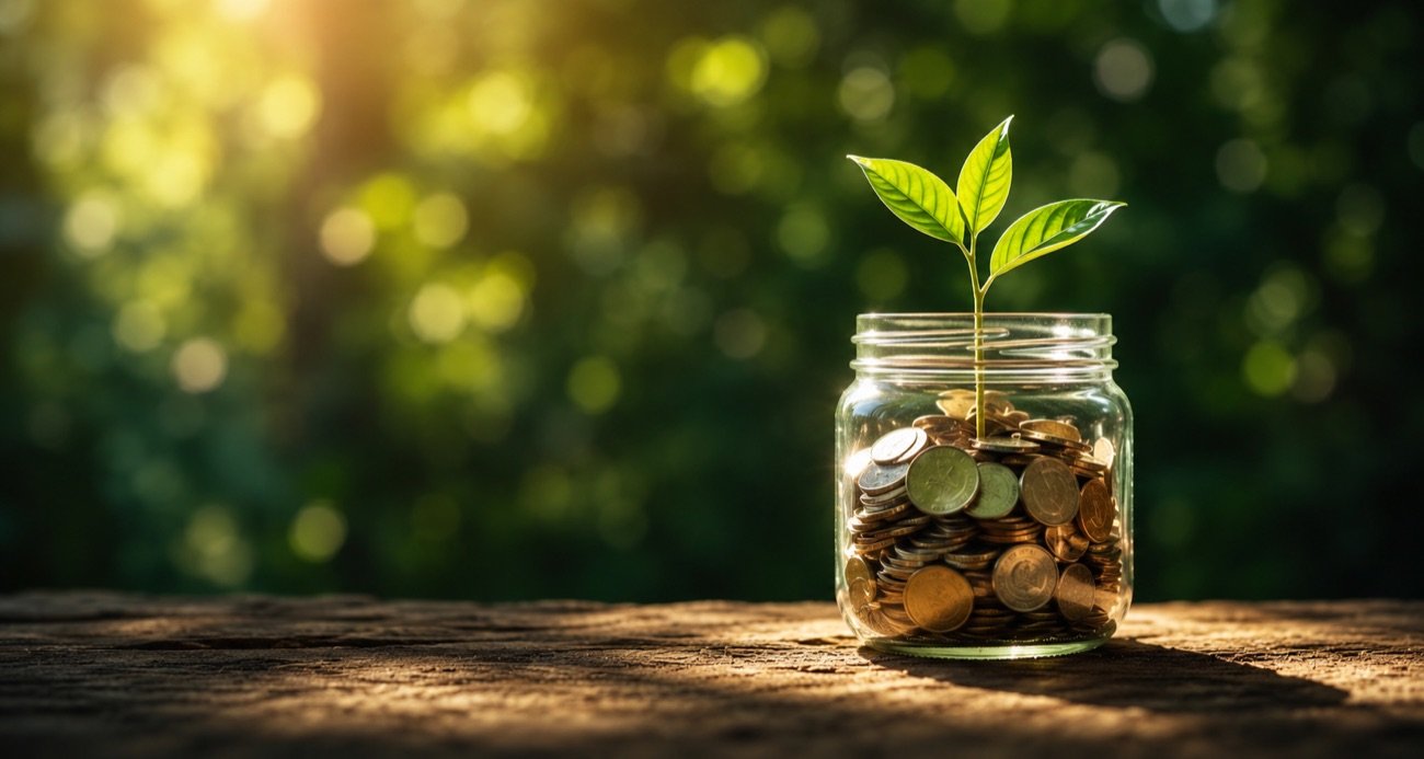 Pianta che cresce da un vaso di monete, simbolo di investimenti e crescita d'impresa